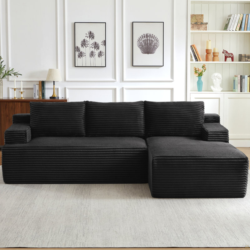 Canapé modulaire en L avec siège profond, sans assemblage requis, canapé modulaire pour salon, chambre à coucher, appartement, noir