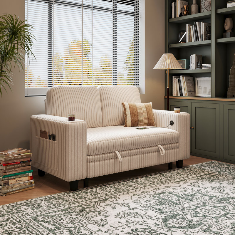 Ebern Designs 56" Loveseat Sofa With USB Charging & Cup Holders ...