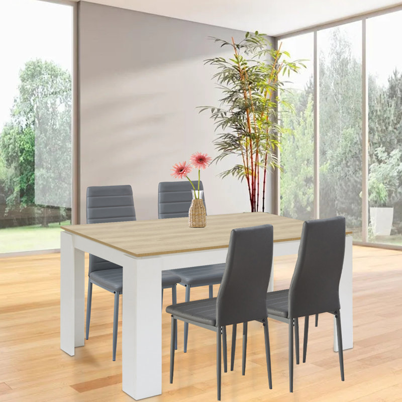 Shadasia 4 -Person Dining Set, 75cm H x 120cm W x 70cm L, Oak/Black, Grey