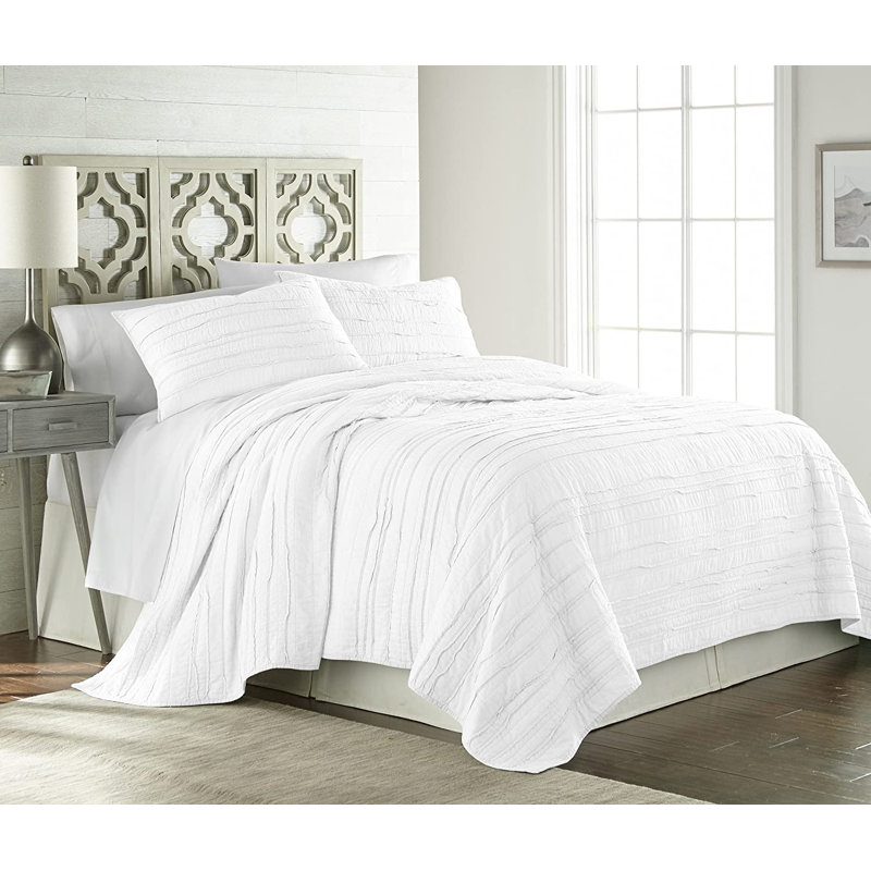 Pre-Washed Solid Cotton Soft-Finished Ruffled Quilt Set, Twin Quilt + 1 Standard Sham, Blush