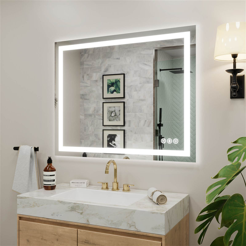 Frameless Wall Mount Bathroom Vanity Mirror With Led Lights, Memory Function, Defog, 40" x 32"