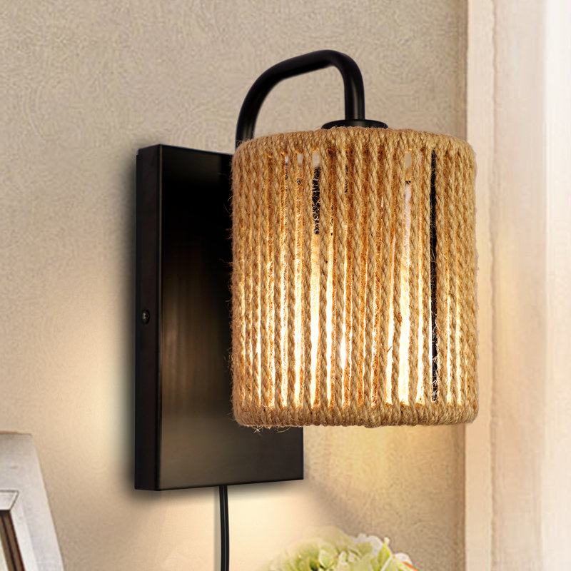 Ahull Iron Plug-in Armed Sconce Wall Lights for Bedroom Rattan Wall Sconce Plug in Wall Sconces Wall Lamps for Living Room