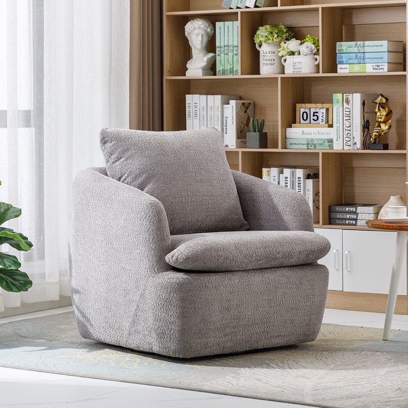 Fauteuil demi-tonneau pivotant l 32,48 po Willenzard, Velours gris