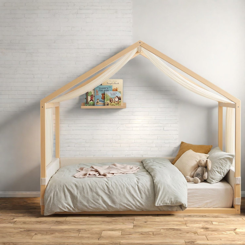 Lits à baldaquin simples modernes, plateforme en bois aggloméré, cadre de chambre à coucher compact