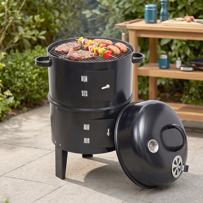 Fumoir d'extérieur au charbon 15,7 po avec barbecue vertical à 2 niveaux