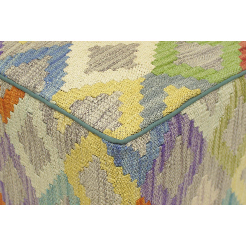 Aprea Upholstered Ottoman, Red/Blue/Rust/Beige Wool