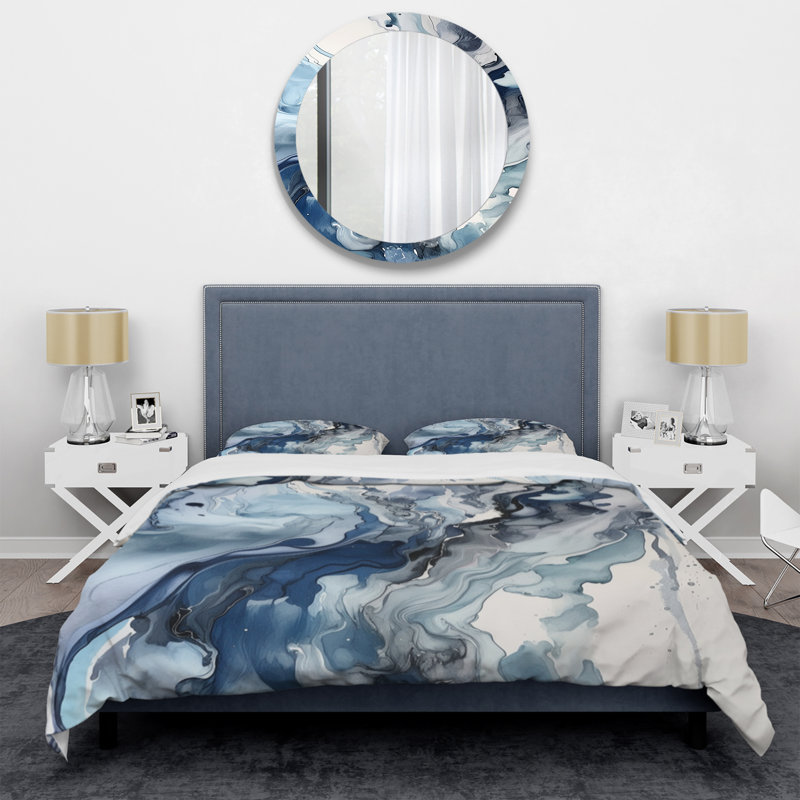 Ensemble de housse de couette en microfibre / polyester bleu et gris, Housse de couette pour grand lit et 2 taies décor