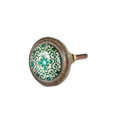 Poignée de tiroir gris antique avec motif géométrique multicolore