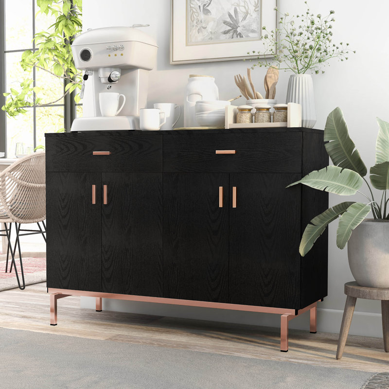Buffet à 2 tiroirs de 47,3 po de largeur Taio, Noir/Or rose