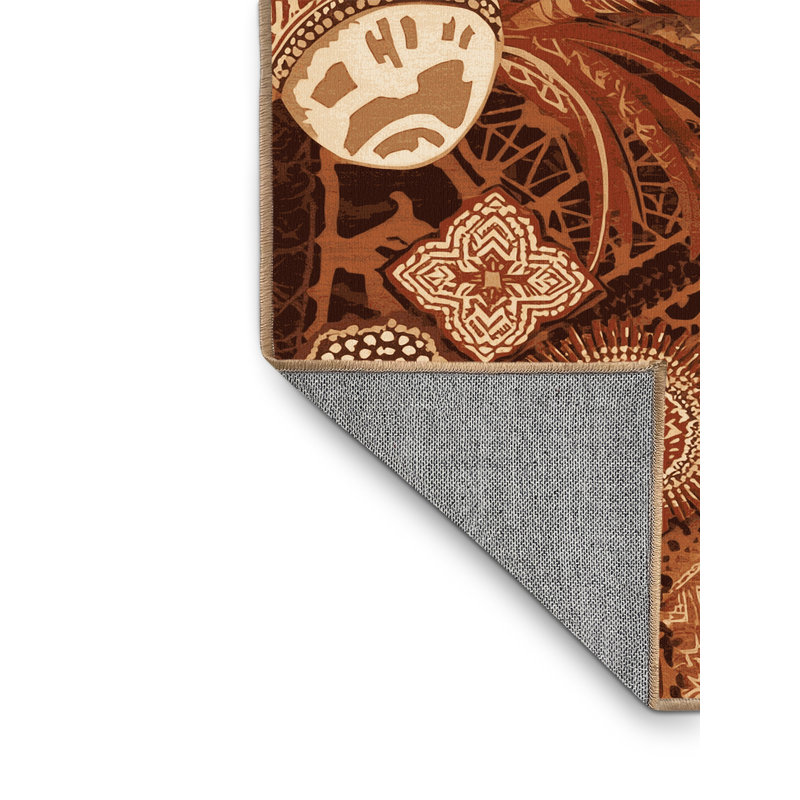 Machine Washable Benson Global Inspired Moroccan Rug in Brown – LightBrown Binding, 5x8