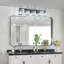 Luminaire de meuble-lavabo de salle de bain moderne en cristal 5 lumières au fini noir sable et abat-jour en cristal transparent K9 pour installation sur miroir