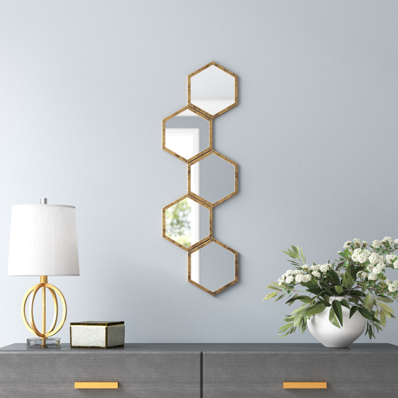 Stubbs Gold Hexagonal Metal Wall Mirror 34.75"