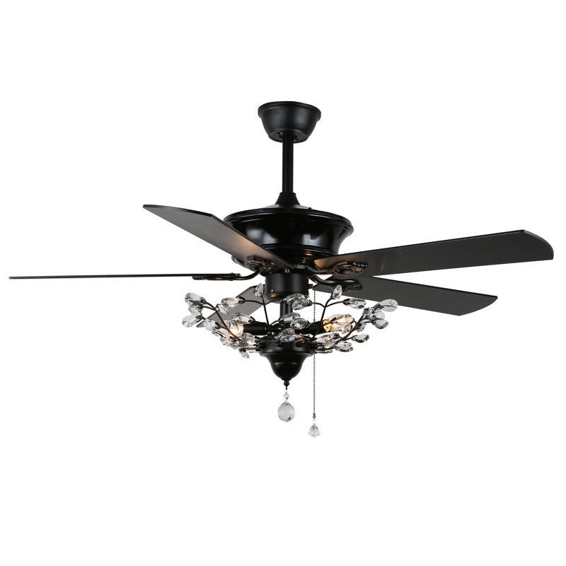 52" Black Crystal Chandelier Ceiling Fan with Remote and Reversible Blades
