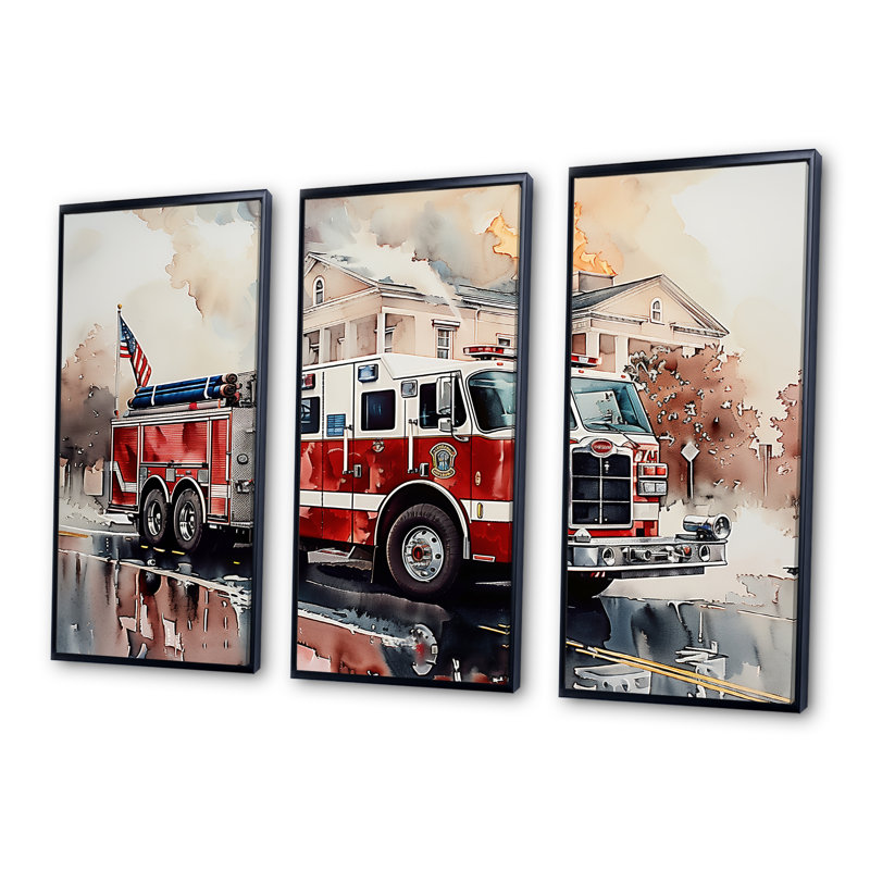 Kustas - Fireman Wall Decor Set, Black Floater Framed Canvas, 28" H x 36" W x 1" D