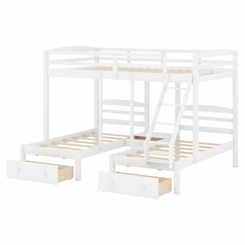 Lit superposé triple moderne avec tiroirs de rangement, structure de lit superposé robuste avec échelle