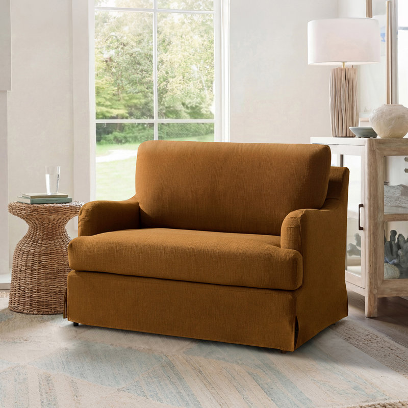 Chaise Parsons surdimensionnée de style ferme Dignazio, 45,5 po de largeur, avec housse amovible et accoudoirs uniques, Doré