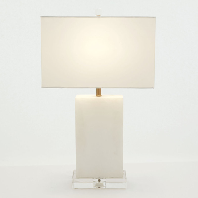 Alabaster Rectangular Table Lamp-Brass