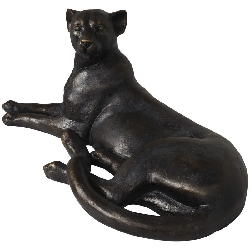 Black Polyresin Leopard Laying Decorative Sculpture