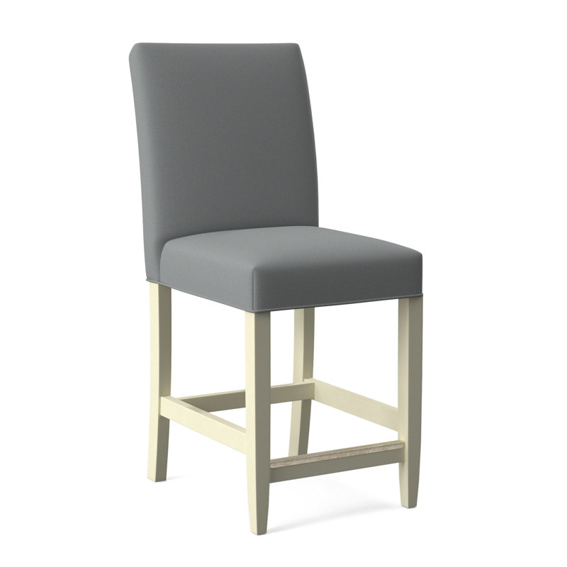 Manhattan Upholstered Stool with Solid Wood Frame, Light Blue Performance Fabric; 0851-55, Sea Glass Finish
