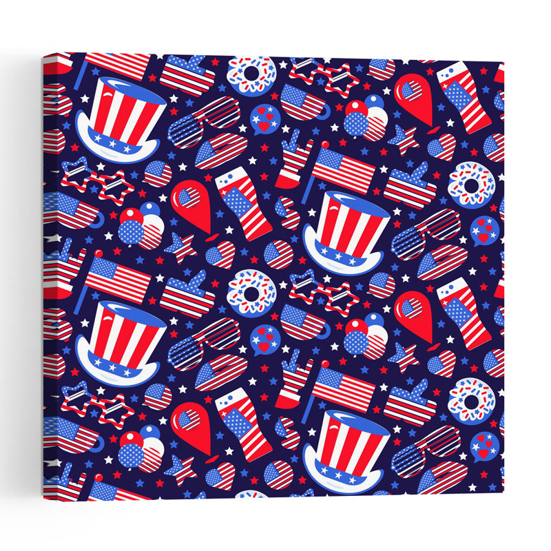 Tableau abstrait contemporain représentant un paysage d'été pour la fête nationale américaine du 4 juillet, 48" H x 48" W