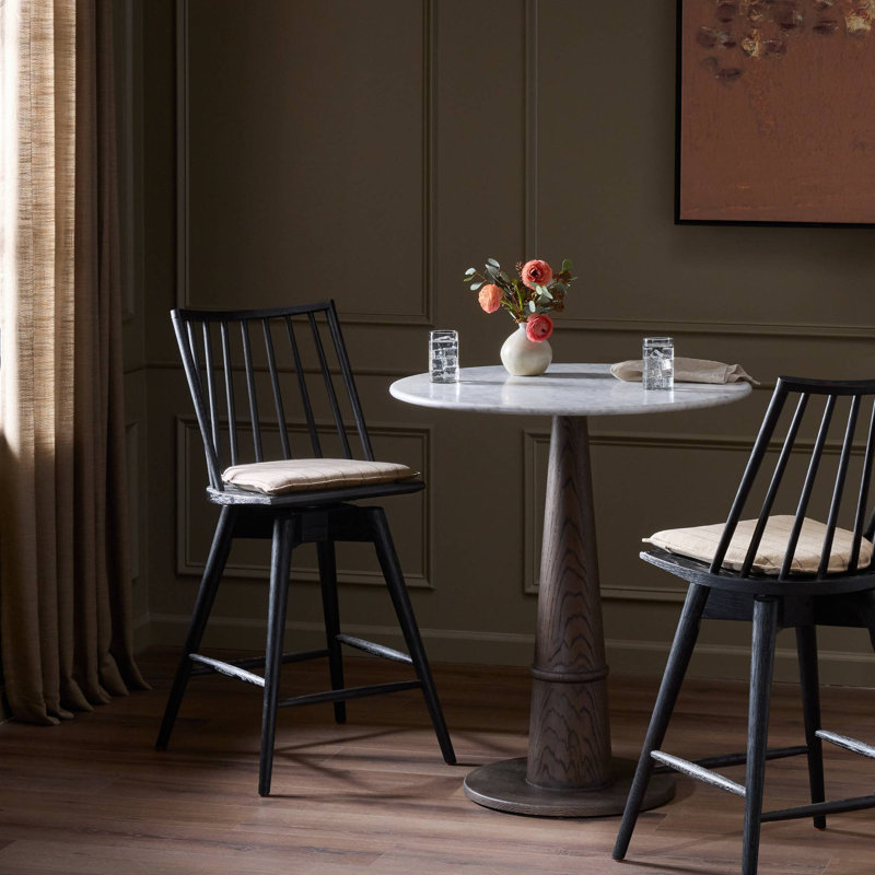 Daltrey Swivel Upholstered Counter Stool with Solid Wood Frame, Counter Stool (26.98" Seat Height), Lavon Flint/Linen Blend