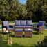 Ensemble de conversation modulaire en résine tressée pour patio 5 personnes avec 2 poufs et table basse