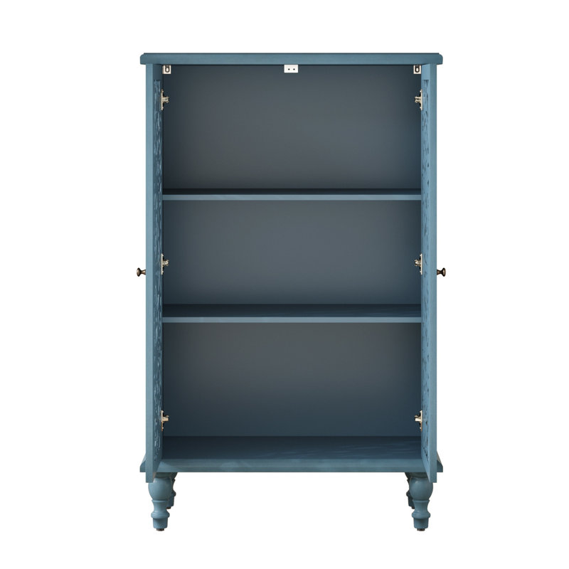 Armoire de rangement Farmhouse, armoire décorative 2 portes avec portes sculptées creuses, tablette réglable, Bleu antique