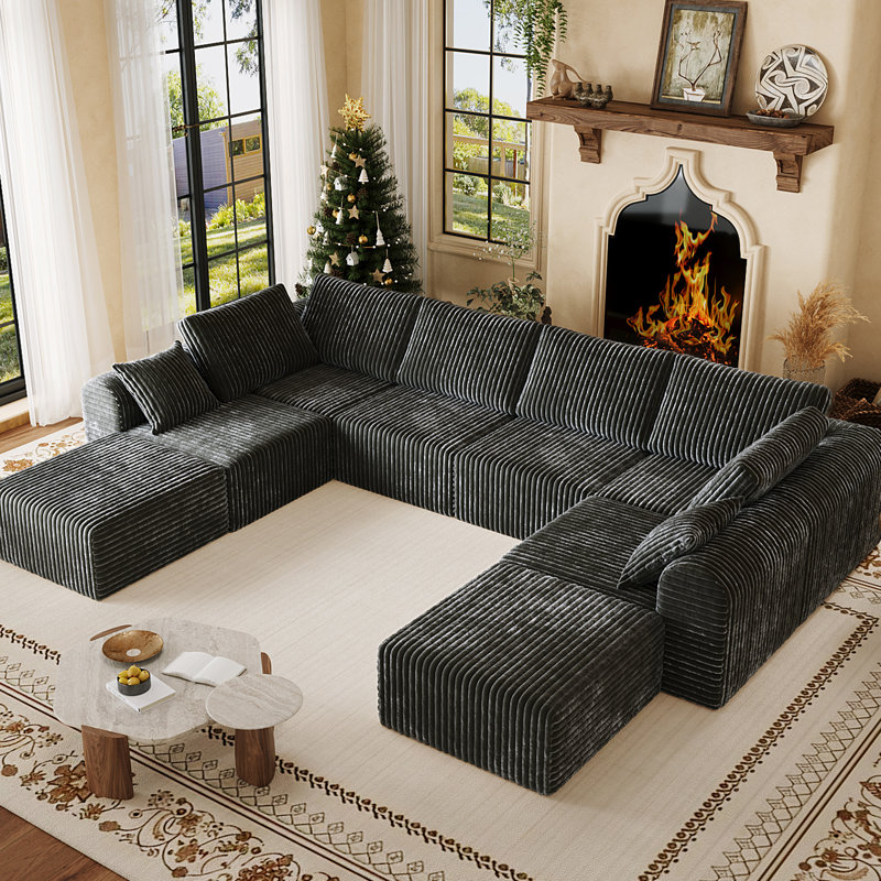 Canapé modulaire en forme de U de 8 pièces de l 192,51 po, canapé modulaire Cloud, siège en velours côtelé profond sans os avec repose-pieds, aucun assemblage nécessaire