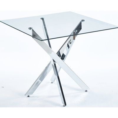 Fashionable Kitchen Table With Metal Legs, Tempered Glass And Simple Assembly Modern Space - Saving Living Room Dining Legs Smooth Glass, 90x90x75cm