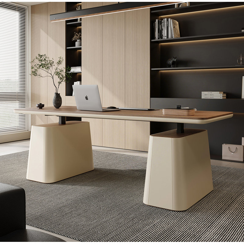 Bureau de levage électrique rectangulaire en bois massif, 26.7" H x 70.9" W x 27.6" D