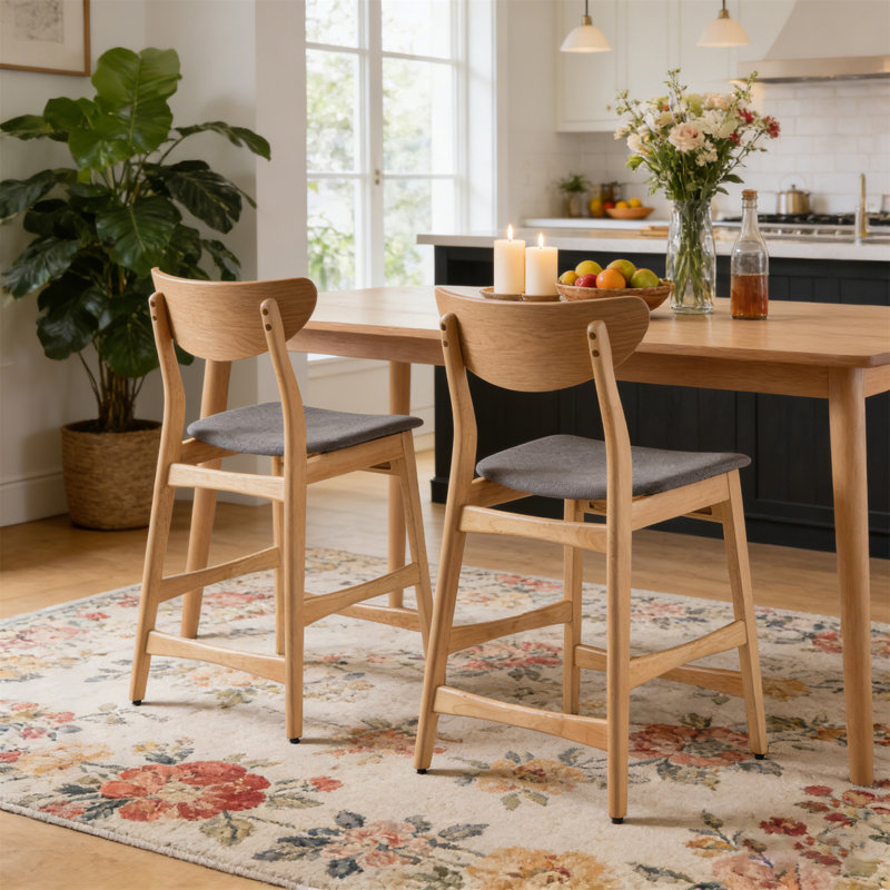Chaise à hauteur de comptoir, ensemble de 2 (table non incluse), Naturel, Gris foncé