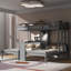 Lit superposé simple au-dessus de simple et simple avec bureau intégré et tablettes de rangement, lampe de lecture, 3 lits en 1, gris-1219163637