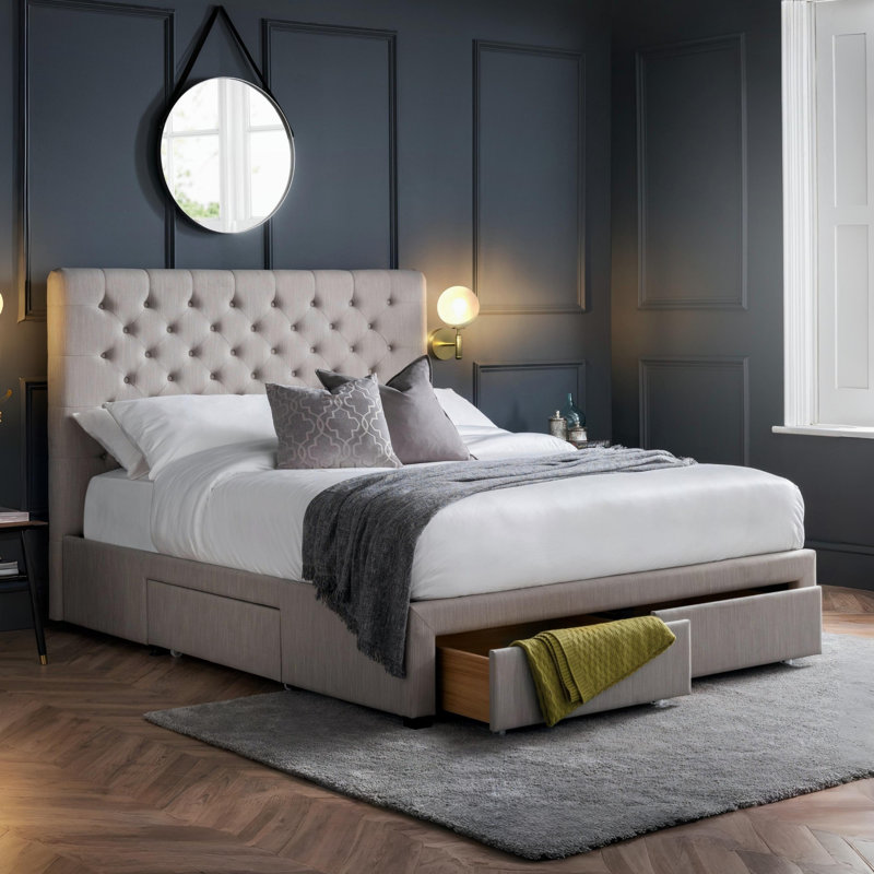 Rishi Upholstered Storage Bed, Kingsize (5'), Gray