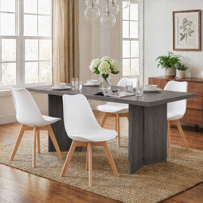 Ferrer Rectangle Fixed Dining Table Set For 4, Modern Wood Grain Dining Room Set With Upholstered Dining Chairs