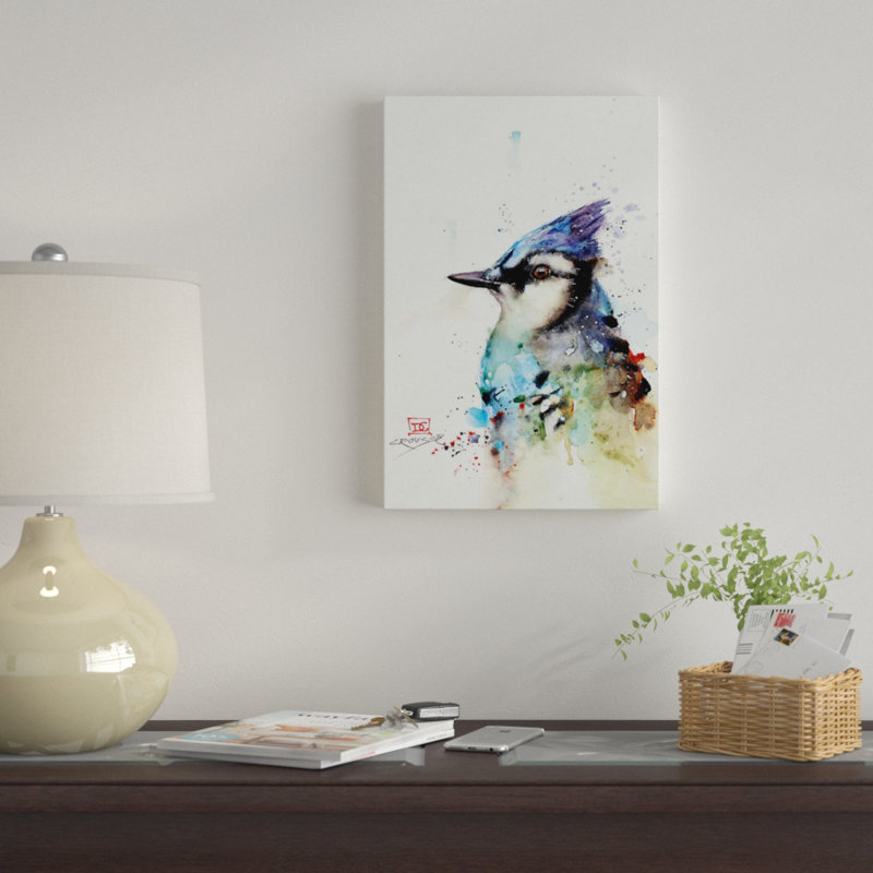 « blue jay ii » par dean crouser,, reproduction d’impression sur toile tendue, H 24 po x l 16 po x P 1 po, Blanc