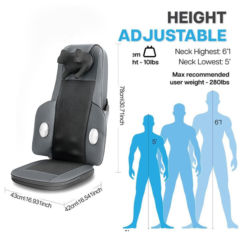 Coussin de massage complet pour le corps - Masseur de cou et de dos Shiatsu avec fonction de chauffage, rouleaux de massage rotatifs 3D pour massage du dos profond, soulage la fatigue musculaire, idéal pour la détente au bureau / à la maison