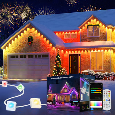 150FT Permanent Outdoor Eaves Lights, Waterproof RGB IC with Smart App & Remote
