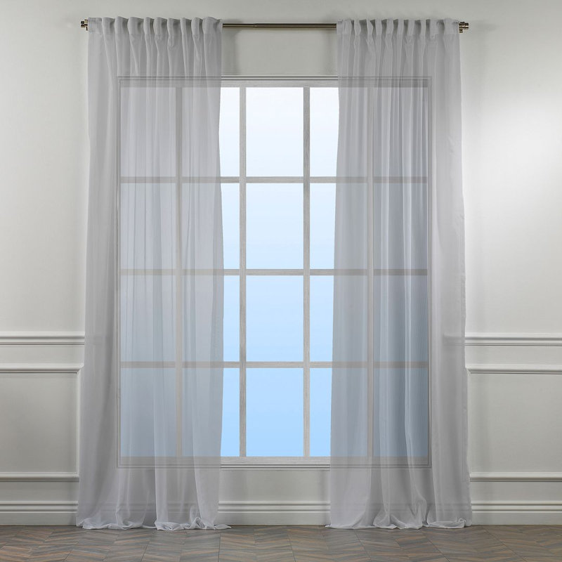 Extra Long & Extra Wide Room Decorative Silk Crep Single Panel Sheer Curtain, 52" W x 84" L, Light Gray