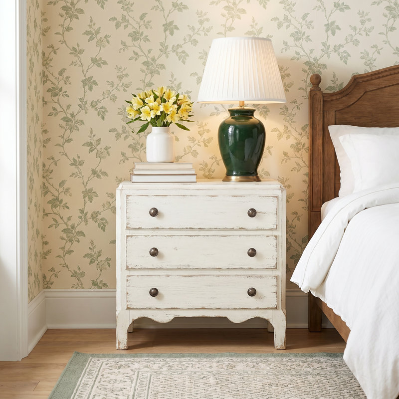 Alcy 32" W Three-Drawer Nightstand, Cream/Beige