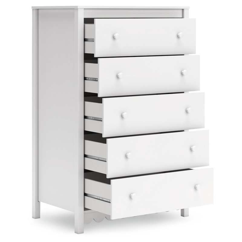 White Matte 5-Drawer Transitional Tall Dresser