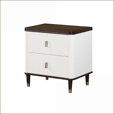 White &amp; Brown 2-Drawer Nightstand with USB Port for Bedroom