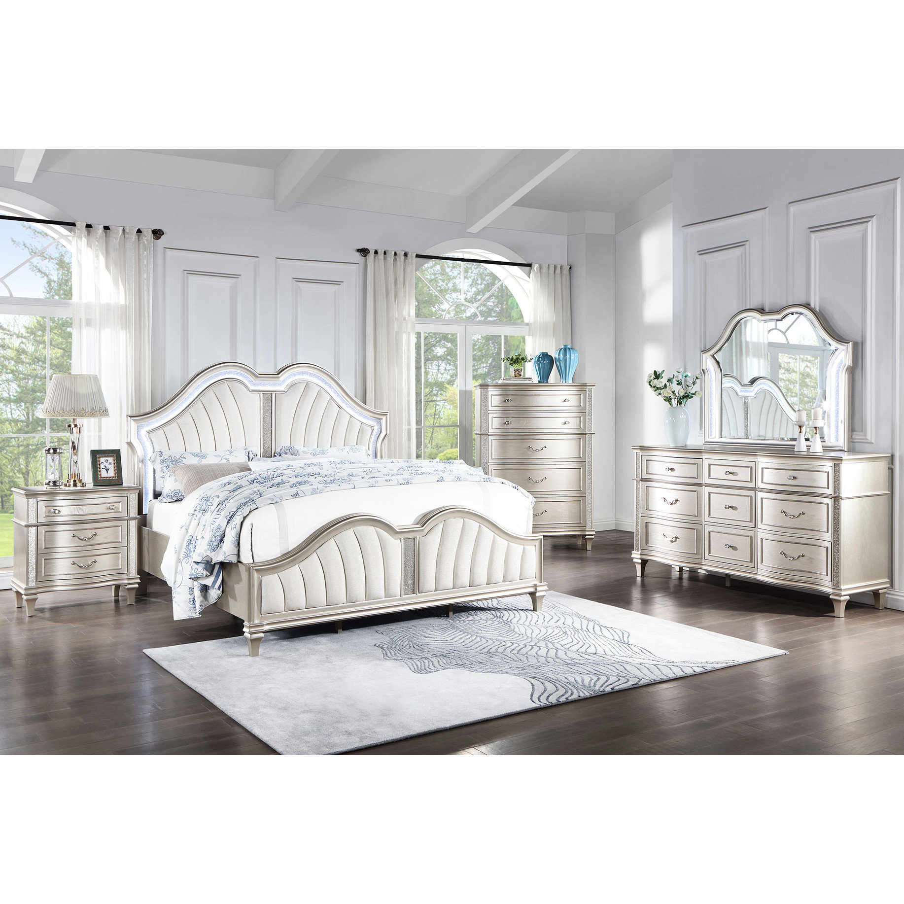 Everly Quinn Led Integrated Bed Fabric Wrapped Accents Scalloped