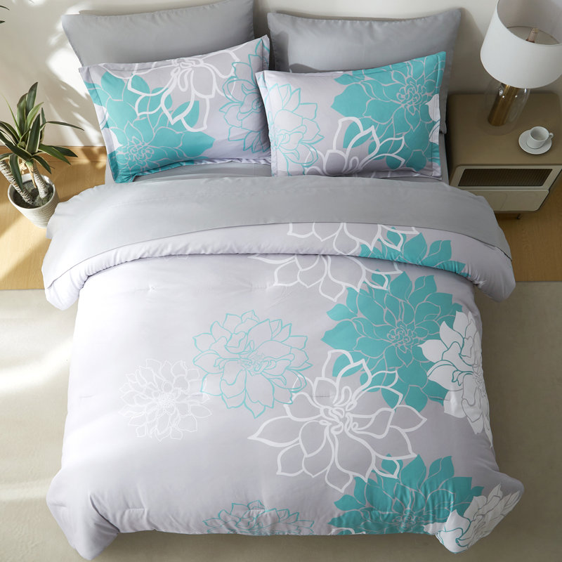  Full Size Comforter Set,Teal Green Floral Bedding Sets 7 Pieces Bed in a Bag with Sheets, Pillowcases & Shams, Green