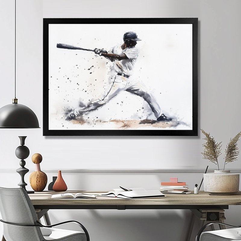 Minimal Baseball Swing I - impression de baseball sport, Reproduction encadrée d'une seule photo sans pass, Noir