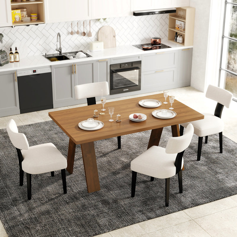 Ensemble de salle à manger 5 pièces, table en bois et chaises rembourrées de style moderne Mid-Century pour la maison, la cuisine, la salle à manger