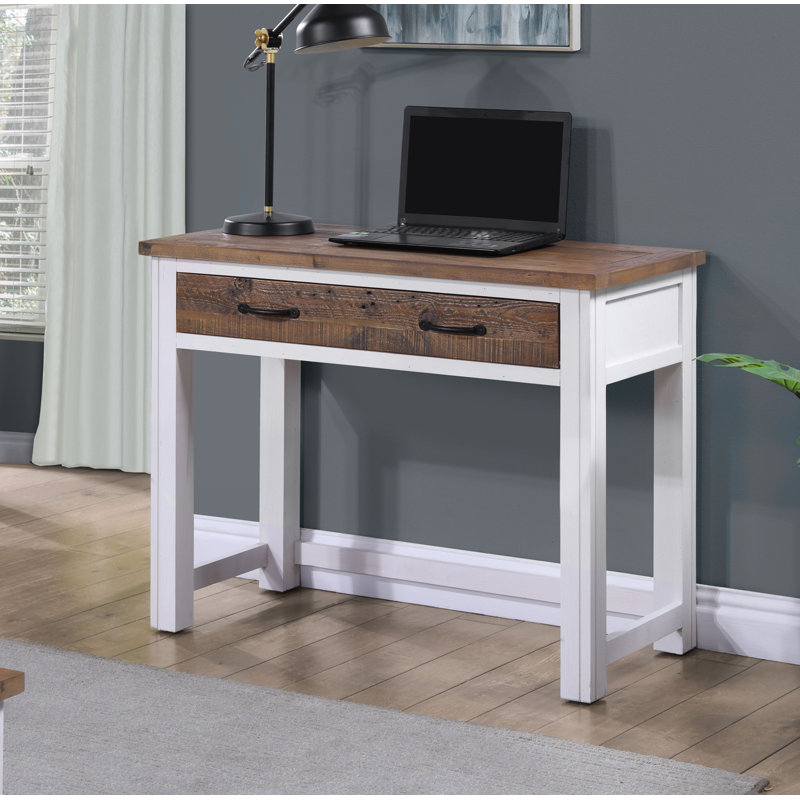Kamakou Solid Wood Writing Desk, White, Brown
