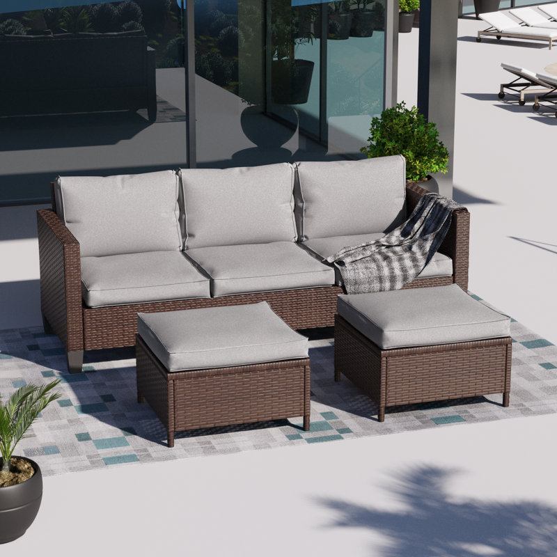 Adey 5 - Person Patio Conversation Set with Cushions, Linen Gray, Brown