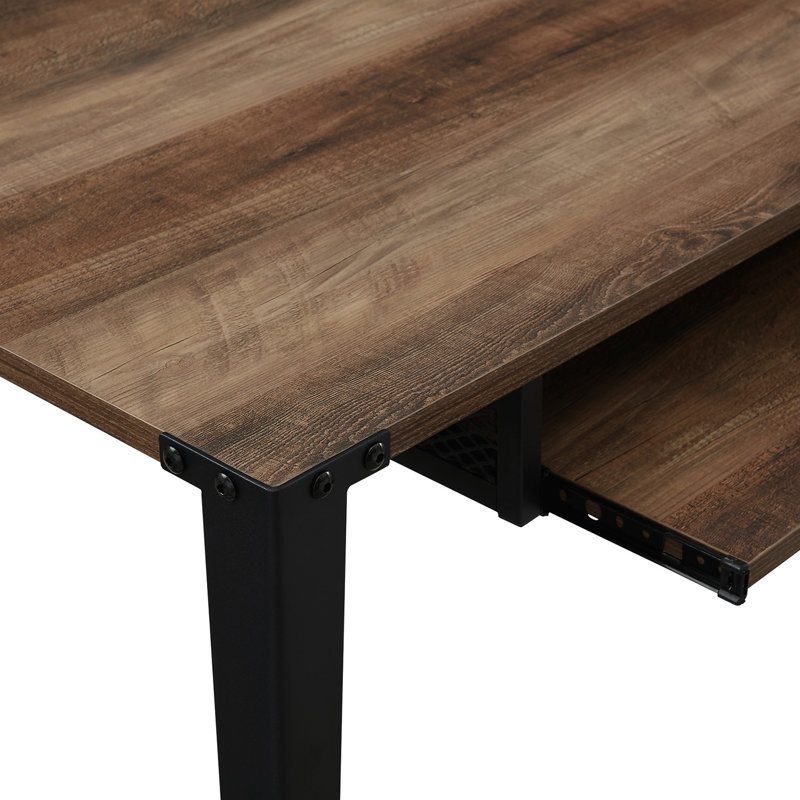 Onamia L-Shaped Metal Base Computer Desk, Rustic Oak