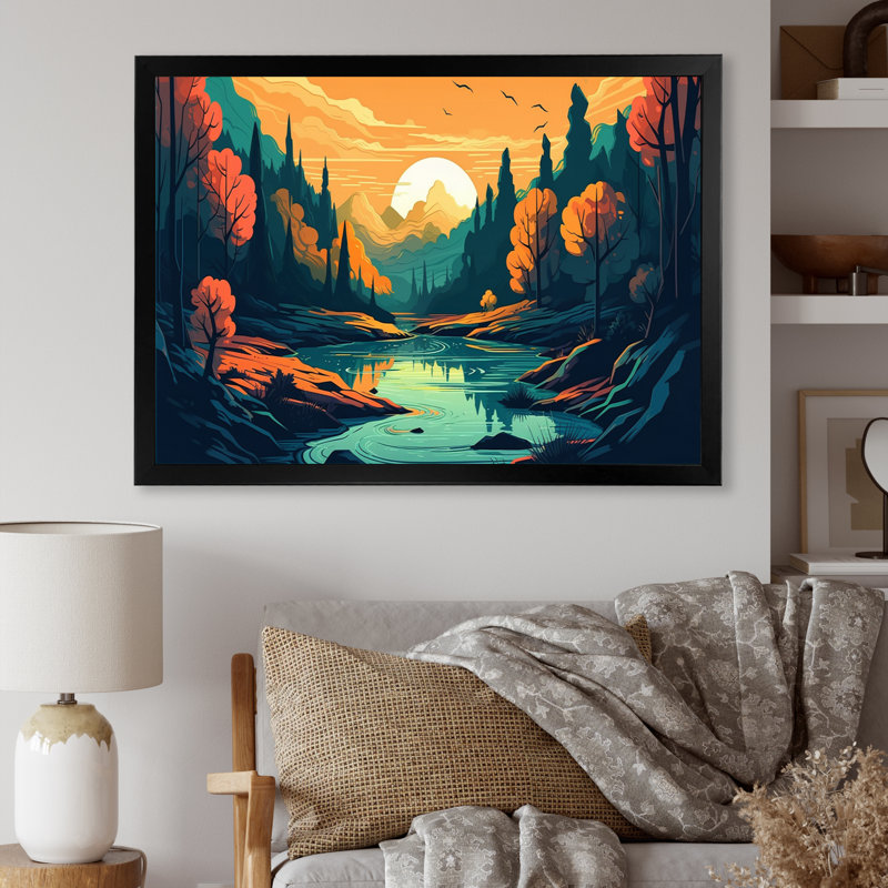 «Beautiful Stream at Sunset I», reproduction, Cadre photo noir, H 34 po x l 44 po x P 1,5 po