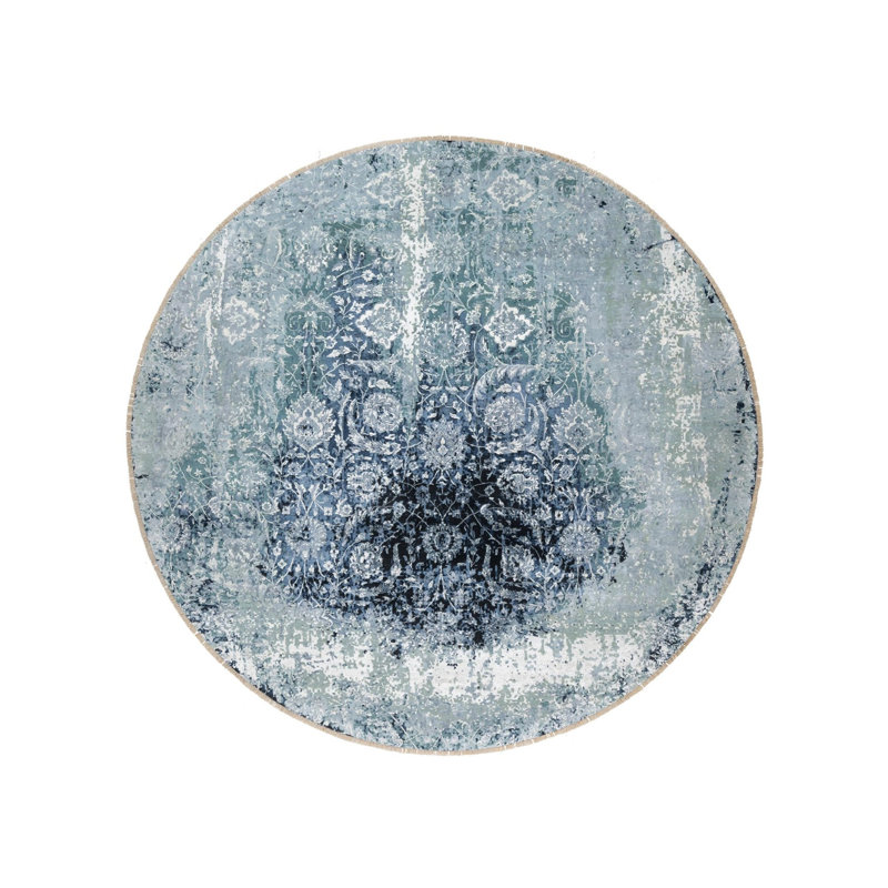 Tapis oriental rond en laine et soie noué à la main 12 pi x 12 pi A994E35AB22D46B3AA99D7B04FABABC1
